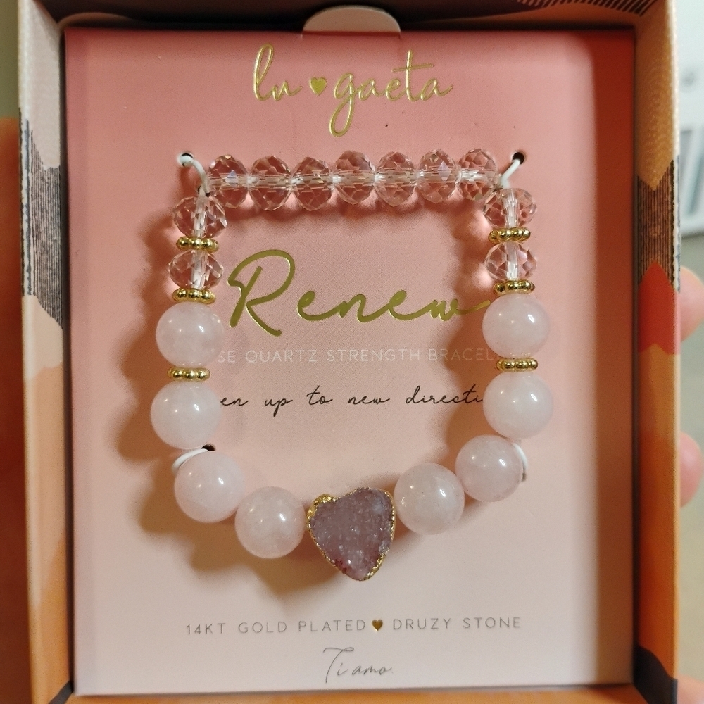 Lu Gaeta Ti Amo 14K Yellow‎ Gold Plated Renew Rose Quartz Strength Bracelet